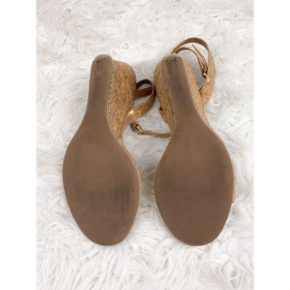 Tory Burch Marion Quilted Cork Espadrille Wedge Natural Gold Sandals Ankle Wrap - Picture 6 of 7